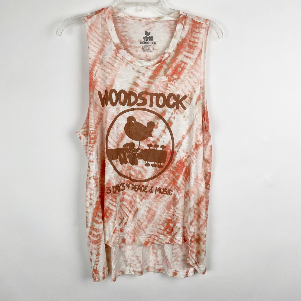 Wanderlux Woodstock Tank Top Women Medium Orange‎ Tie Dye High Low Boho